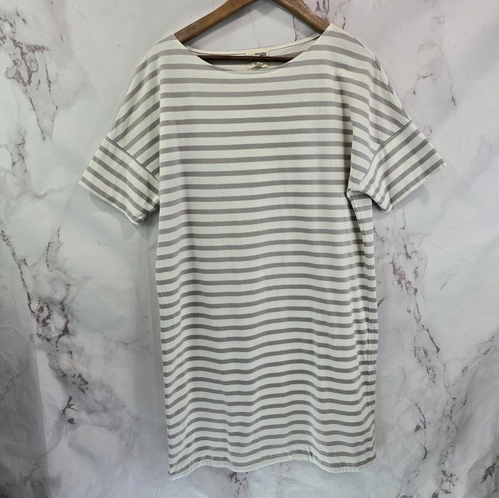 Wilfred Free Dress Womens Medium White Gray Striped Mini T Shirt Dolman Aritzia